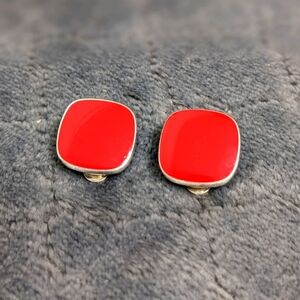 Vintage 80' Red Enamel and Silvertone Clip Earrings